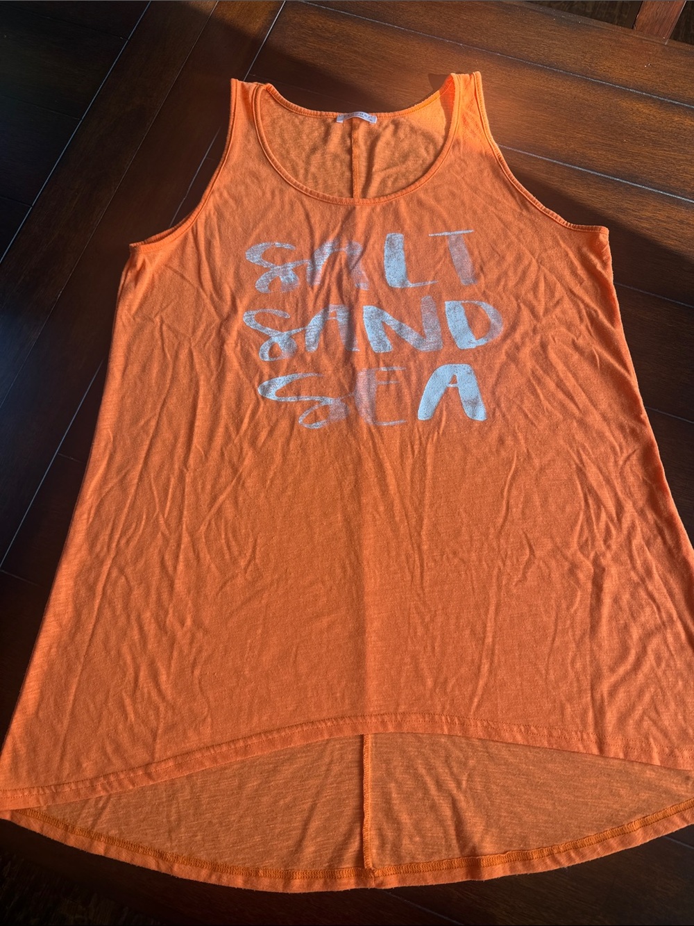 Amazon Orange Graphic Swim Coverup Tank with Silver Script